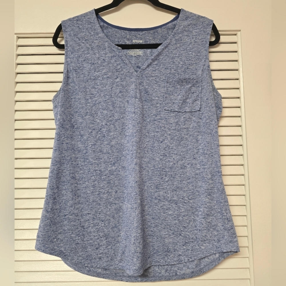 Sonoma - Blue Casual Sleeveless V-Neck Top